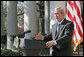 President George W. Bush discusses the emergency supplemental bill with the press Tuesday, April 3, 2007, in the Rose Garden. "Democrat leaders in Congress seem more interested in fighting political battles in Washington than in providing our troops what they need to fight the battles in Iraq," said the President. "If Democrat leaders in Congress are bent on making a political statement, then they need to send me this unacceptable bill as quickly as possible when they come back. I'll veto it, and then Congress can get down to the business of funding our troops without strings and without delay." White House photo by Eric Draper
