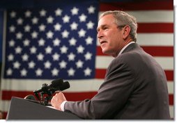 President George W. Bush delivers his remarks to military personnel and their families during a luncheon Wednesday, April 4, 2007, at Fort Irwin, Calif. White House photo by Eric Draper