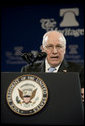 Vice President Dick Cheney delivers remarks to the Heritage Foundation's Annual Leadership Conference Friday, April 13, 2007, in Chicago. During his speech to the members of the conservative research and educational institute, the Vice President addressed the global war on terror and assessed the direction taken during the first 100 days of the newly Democratic controlled Congress. White House photo by Joyce Boghosian