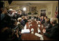 President George W. Bush meets with parochial educational leaders and parents Friday, April 13, 2007, in the Roosevelt Room. "We had the privilege of talking to parents whose lives have been positively affected by our Catholic school system. One of the great assets in the United States is the Catholic schools, which oftentimes educate the so-called hard to educate -- and they do so in such a spectacular way," said President Bush. White House photo by Shealah Craighead