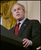President George W. Bush addresses his remarks on the Iraq War supplemental spending bill in the East Room at the White House, Monday, April 16, 2007, urging Congress to pass an emergency war spending bill, without strings and without further delay. White House photo by Eric Draper