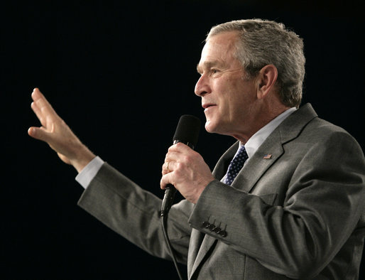 President George W. Bush takes a variety of questions from the audience, including questions regarding the tragedy at Virginia Tech University, during a visit to Tipp City High School Thursday, April 19, 2007, in Tipp City, Ohio. "One of the lessons of these tragedies is to make sure that when people see somebody, or know somebody who is exhibiting abnormal behavior, to do something about it, to suggest that somebody take a look; that if you are a parent and your child is doing strange things on the Internet, pay attention to it, and not be afraid to ask for help, and not be afraid to say, I am concerned about what I'm seeing," said President Bush. White House photo by Eric Draper