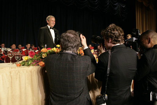 President George W. Bush is the focus of press photographers upon his arrival to the White House Correspondents Association Dinner, Saturday evening, April 23, 2007 in Washington, D.C. White House photo by Joyce N. Boghosian