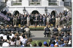 President George W. Bush delivers remarks during a ceremony honoring the 2007 NFL Super Bowl Champions, the Indianapolis Colts, Monday, April 23, 2007, on the South Lawn.  White House photo by Shealah Craighead