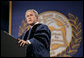 President George W. Bush speaks to the estimated 1,500 graduates of Miami Dade College - Kendall Campus Saturday, April 28, 2007. The President told the Class of 2007, "The opportunities of America make our land a beacon of hope for people from every corner of the world." White House photo by Eric Draper