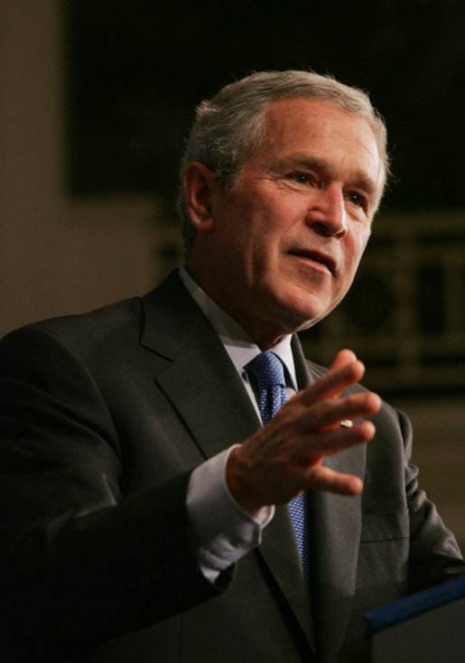 President George W. Bush gestures as he addresses his remarks on the U.S. economy and national security to the Associated General Contractors of America Wednesday, May 2, 2007, at the Willard Hotel in Washington, D.C. White House photo by Joyce Boghosian