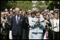 Mrs. Laura Bush is joined by His Royal Highness The Prince Philip, Duke of Edinburgh, at the state arrival ceremony for Her Majesty Queen Elizabeth II of Great Britain Monday, May 5, 2007, on the South Lawn of the White House. White House photo by Shealah Craighead