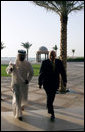Vice President Dick Cheney and Crown Prince Sheikh Mohammad bin Zayed of Abu Dhabi, walk together to their meeting Friday May 11, 2007, at the Emirates Palace Hotel in Abu Dhabi, United Arab Emirates. White House photo by David Bohrer