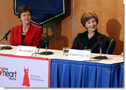 Mrs. Laura Bush is pictured with Dr. Susan K. Bennett during a roundtable discussion about heart health issues for women Monday, May 14, 2007, for The Heart Truth campaign at The George Washington University Hospital in Washington, D.C. “The main purpose of The Heart Truth Campaign is just to let women know that heart disease is not just a man's disease,” said Mrs. Bush during the discussion. White House photo by Shealah Craighead