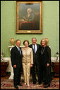 President George W. Bush and Mrs. Laura Bush welcome U.S. Senator Ted Stevens and his wife, Catherine Ann Chandler to the White House Wednesday evening, May 23, 2007, for a social dinner in honor of Senator Stevens 