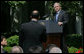 President George W. Bush listens to a question Thursday, May 24, 2007, during a press conference in the Rose Garden. The President said, "Today, Congress will vote on legislation that provides our troops with the funds they need. It makes clear that our Iraqi partners must demonstrate progress on security and reconciliation. As a result, we removed the arbitrary timetables for withdrawal and the restrictions on our military commanders that some in Congress have supported." White House photo by Chris Greenburg