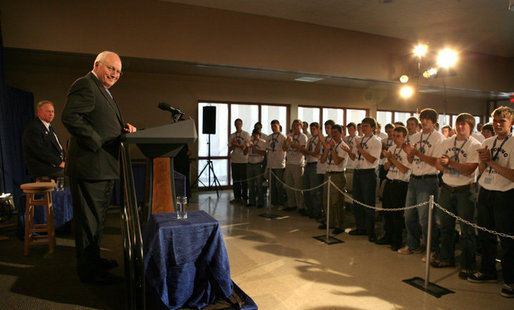 Vice President Dick Cheney is welcomed to the Wyoming Boys' State Conference, Sunday, June 3, 2007, at the Wyoming State Fairgrounds in Douglas, Wyo. The Vice President addressed approximately 100 participants at the American Legion-sponsored summer leadership and citizenship program. White House photo by David Bohrer