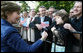 Mrs. Laura Bush is greeted by well-wishers Monday, June 11, 2007, during arrival ceremonies in Sofia's Nevsky Square. The Bulgaria stop was the last on a weeklong, six-country European visit by the President and Mrs. Bush. White House photo by Shealah Craighead