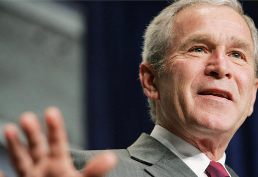 President George W. Bush gestures as he addresses his remarks on comprehensive immigration reform Thursday, June 14, 2007, speaking to members of the Associated Builders and Contractors organization at the Capitol Hilton Hotel in Washington, D.C. White House photo by Chris Greenberg