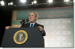 President George W. Bush addresses the National Hispanic Prayer Breakfast Friday, June 15, 2007, in Washington, D.C. “Many of you at this breakfast devote your lives to serving others. By doing so, you're answering a timeless call to love your neighbor as yourself,” said President Bush. “You really represent the true strength of America, and I thank you for being of service to our country.” White House photo by Joyce N. Boghosian