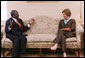 Mrs. Laura Bush meets with Ibrahim A. Gambari, Under-Secretary-General and Special Advisor to the Secretary-General on Burma at the White House, Tuesday, June 19, 2007, the 62nd birthday of the pro-democracy activist and leader of the National League for Democracy in Burma, Aung San Suu Kyi who is held under house arrest by the Burmese military junta. Mrs. Bush and Mr. Gambari discussed the important work of the United Nations to achieve the release of all political prisoners and to bring reconciliation to the Burmese people. Mrs. Bush noted, “We support Mr. Gambari’s strategy to meet with leaders in the region, including China and India, to bring the full weight of the international community to bear in pursuit of these objectives.” White House photo by Shealah Craighead