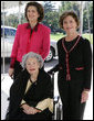 Mrs. Laura Bush welcomes former First Lady Lady Bird Johnson and her daughter, Lynda Johnson Robb, on their visit to the White House Oct. 19, 2005. White House photo by Krisanne Johnson