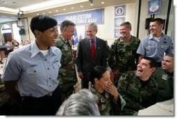 President George W. Bush spends time meeting with military personnel at a luncheon Tuesday, July 24, 2007, during the President’s visit to Charleston AFB in Charleston, S.C. White House photo by Eric Draper