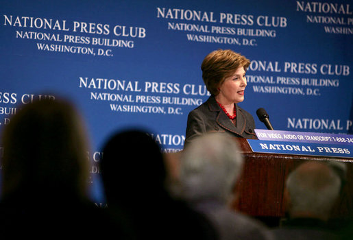 Mrs. Laura Bush speaks at the National Press Club Newsmakers Luncheon Wednesday, July 25, 2007, in Washington, D.C. Mrs. Bush talked about her recent trip to Africa and the President's initiative to fight AIDS, "This is the beginning of a long journey. The challenges of this pandemic remain immense, and there is much to be done. We must focus on HIV prevention, which is essential to winning the fight against AIDS." White House photo by David Jolkovski