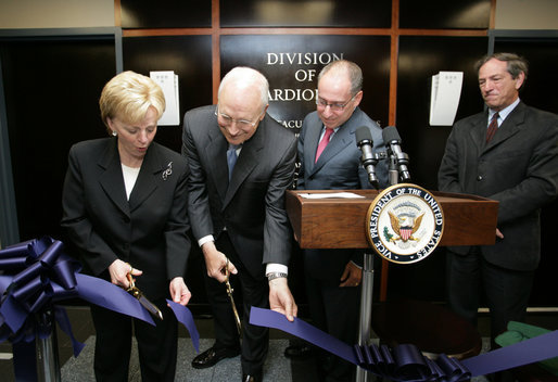 Vice President Dick Cheney and Mrs. Lynne Cheney cut the ceremonial ribbon, Monday, July 30, 2007, to inaugurate the Richard B. and Lynne V. Cheney Cardiovascular Institute at The George Washington University in Washington, D.C. The Institute's mission is to promote clinical research, education, patient care and community service with the goal of accelerating the pace of scientific discovery, reducing mortality and improving the quality of life of Americans with cardiovascular disease. White House photo by David Bohrer