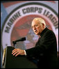 Vice President Dick Cheney delivers remarks, Monday, August 6, 2007, to the annual convention of the Marine Corps League in Albuquerque, N.M. "The men and women of the Marine Corps have done more than defend this nation -- they have enhanced the character of this nation," said the Vice President. "Marines have been on the front lines of virtually every war, carrying out hundreds of successful missions on foreign shores. Marines have taken and held ground in some of the most perilous and desperate circumstances ever seen in warfare. And in their courage they have written some of the noblest chapters in military history." White House photo by David Bohrer