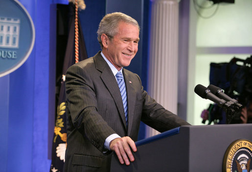 President George W. Bush holds a press conference Thursday, Aug. 9, 2007, in the James S. Brady Press Briefing Room. White House photo by Eric Draper