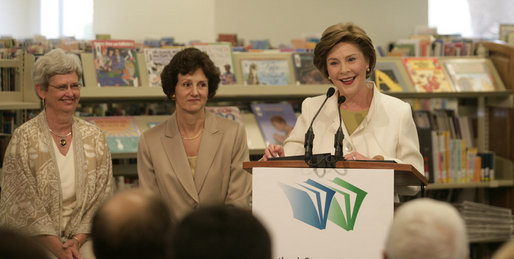 Mrs. Laura Bush delivers remarks at the Westbank Community Library in Austin, Tuesday, August 14, 2007, where the construction of the Laura Bush Community Library was announced. "Libraries have been a part of my life. since my mother first took me to the Midland Public Library when I was a child," said Mrs. Bush. "You can imagine how thrilled I am." White House photo by Shealah Craighead
