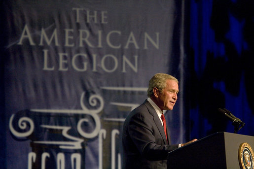 President George W. Bush addresses the American Legion 89th Annual Convention Tuesday, Aug. 28, 2007, in Reno, Nev. White House photo by Chris Greenberg