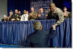 President George W. Bush shakes hands with military personnel attending the American Legion 89th Annual Convention Tuesday, Aug. 28, 2007, in Reno, Nev. following his speech to Legion members. White House photo by Chris Greenberg