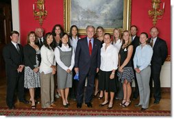 President George W. Bush stands with members of Duke University Women's Golf Team Championship Team Friday, Sept. 21, 2007, at the White House during a photo opportunity with the 2006 and 2007 NCAA Sports Champions. White House photo by Eric Draper