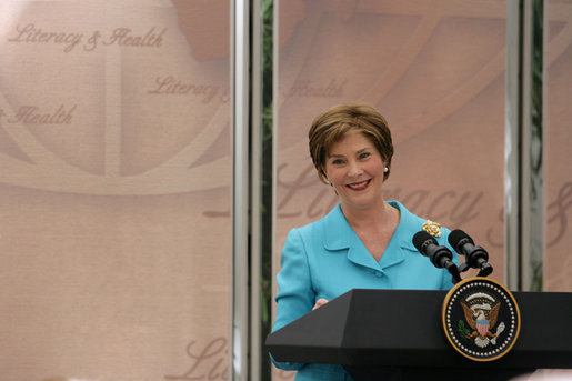 Mrs. Laura Bush speaks during a luncheon on global health and literacy Tuesday, Sept. 24, 2007, at the Pierpont Morgan Library in New York. "Over the last five years, Afghanistan's primary-school enrollment rate has increased by more than 500 percent. At the same time, Afghanistan's infant and child mortality rate has dropped nearly 20 percent," said Mrs. Bush citing an important example of how education and children's health are intertwined. "Just a few years of increased school enrollment have produced these promising advances in children's health." White House photo by Shealah Craighead