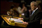 President George W. Bush speaks before the 62nd session of the United Nations General Assembly Tuesday, Sept. 25, 2007, in New York City. Said the President, "With the commitment and courage of this chamber, we can build a world where people are free to speak, assemble, and worship as they wish; a world where children in every nation grow up healthy, get a decent education, and look to the future with hope; a world where opportunity crosses every border. It is the promise that established this body. And with our determination, it can be the future of our world." White House photo by Eric Draper