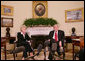 President George W. Bush speaks with members of the media in the Oval Office Thursday, Sept. 27, 2007, following his meeting with U.S. Transportation Secretary Mary Peters about air traveler complaints and air traffic congestion. President Bush said he wanted to make sure that airline consumers are being treated fairly and that their complaints are heard. White House photo by Chris Greenberg