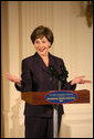 Mrs. Laura Bush delivers closing remarks during the seventh annual National Book Festival opening ceremony Saturday, Sept. 29, 2007, in the East Reception Room. The events will be held on the grounds of the National Mall, and will include author readings, book signings, musical performances, and storytelling for children, adults and families. More than 70 noted authors and artists from around the country will participate. White House photo by Shealah Craighead