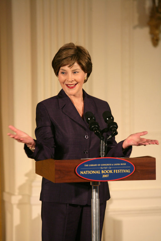 Mrs. Laura Bush delivers closing remarks during the seventh annual National Book Festival opening ceremony Saturday, Sept. 29, 2007, in the East Reception Room. The events will be held on the grounds of the National Mall, and will include author readings, book signings, musical performances, and storytelling for children, adults and families. More than 70 noted authors and artists from around the country will participate. White House photo by Shealah Craighead
