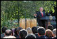 President George W. Bush delivers remarks during a celebration of Hispanic Heritage Month Wednesday, Oct. 10, 2007, in the Rose Garden. “Hispanic Americans strengthen our nation with their commitments to familia y fe (family and faith),” said the President. “Hispanic Americans enrich our country with their talents and creativity and hard work. Hispanic Americans are living the dream that has drawn millions to our shores -- and we must ensure that the American Dream remains available for all.” White House photo by Grant Miller