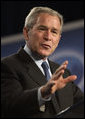 President George W. Bush speaks on free trade policy during a visit Friday, Oct. 12, 2007, to Miami. The President told his audience: "Congress now has an opportunity to build on the success by passing new free trade agreements with Peru, Colombia, and Panama. Today, all three of these countries enjoy duty-free access to U.S. markets for virtually all their products. They're shipping their goods our way, and most of those products enter America duty free. Yet when we ship our products their way, most of our products face significant tariffs. Our free trade agreements would knock down many of these barriers -- and level the playing field for our businesses and farmers and workers." White House photo by Eric Draper
