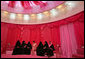 Mrs. Laura Bush talks with women in the Pink Majlis Monday, Oct. 22, 2007, at the Sheikh Khalifa Medical Center in Abu Dhabi, United Arab Emirates. The Majlis is a tradition of open forum for a wide range of topics. The Majlis focuses issues related to breast cancer. White House photo by Shealah Craighead