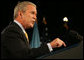 President George W. Bush speaks at the National Defense University in Washington, D.C., Tuesday, Oct. 23, 2007. During his remarks, the President addressed the devastation caused by wildfires in Southern California. Said the President, "All of us across this nation are concerned for the families who have lost their homes, and the many families who have been evacuated from their homes. We send our prayers and thoughts with those who've been affected." White House photo by Chris Greenberg
