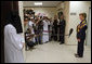 Mrs. Laura Bush addresses the press after touring the Abdullatif Cancer Screening Center Tuesday, Oct. 23, 2007, in Riyadh. Said Mrs. Bush, "This is a great model for other parts of Saudi Arabia. Because of regular screenings, people can discover a cancer early before it's in such an advanced stage that it's hard to cure." White House photo by Shealah Craighead