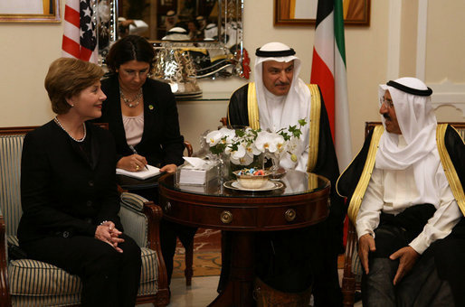 Mrs. Laura Bush meets with Amir Shaykh Sabah Al-Ahmed Al Jaber Al Sabah Wednesday, Oct. 24, 2007, in Kuwait City. White House photo by Shealah Craighead