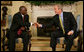 President George W. Bush welcomes President Joseph Kabila of the Democratic Republic of Congo to the Oval Office Friday, Oct. 26, 2007. Among the topics the leaders discussed during the visit were the successes of the newly elected Kabila government and the remaining challenges to a secure and prosperous Congo.  White House photo by Eric Draper