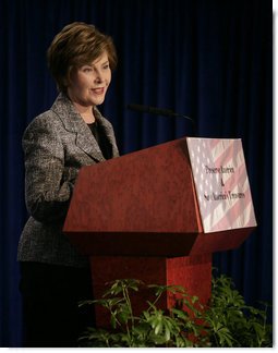 Mrs. Laura Bush delivers remarks Wednesday, Oct. 31, 2007, at the Preserve America/Save America's Treasures Legislation announcement at the Sewall-Belmont House and Museum in Washington, D.C. Mrs. Bush told her audience, "With legislation introduced this week, we can make sure more communities and historical sites across the United States are protected for our children and our grandchildren."  White House photo by Shealah Craighead