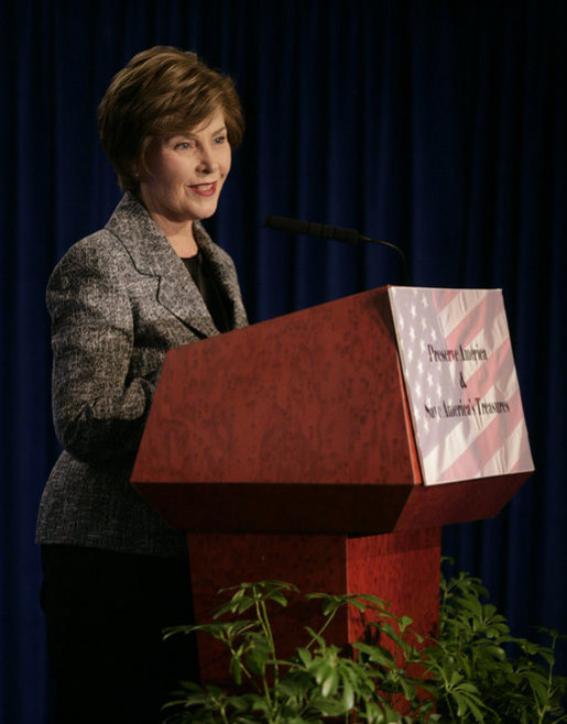 Mrs. Laura Bush delivers remarks Wednesday, Oct. 31, 2007, at the Preserve America/Save America's Treasures Legislation announcement at the Sewall-Belmont House and Museum in Washington, D.C. Mrs. Bush told her audience, "With legislation introduced this week, we can make sure more communities and historical sites across the United States are protected for our children and our grandchildren." White House photo by Shealah Craighead