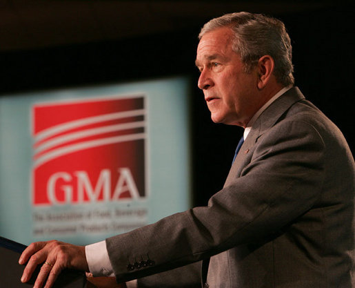 President George W. Bush delivers remarks at the 2007 Grocery Manufactures Association Fall Conference, Wednesday, Oct. 31, 2007, in Washington, D.C. White House photo by Chris Greenberg