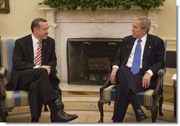President George W. Bush meets with Prime Minister Recep Tayyip Erdogan of Turkey Monday, Nov. 5, 2007, in the Oval Office. White House photo by Joyce N. Boghosian