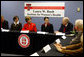 Mrs. Laura Bush listens to Chancellor Kent Hance during a roundtable discussion with members of Texas Tech University, TTU Health and Science Center, and the Laura W. Bush Institute for Women's Health Wednesday, Nov. 7, 2007, in Amarillo, Texas. Mrs. Bush is sitting with, from left, Dr. John Baldwin, Erin Thurston, and Dr. Marjorie Jenkins. White House photo by Shealah Craighead