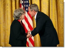 President George W. Bush presents the 2007 National Humanities Medal to scholar Ruth R. Wisse of Cambridge, Mass., Thursday, Nov. 15, 2007, in the East Room. White House photo by Eric Draper