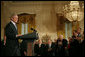 President George W. Bush speaks during the presentation of the 2007 National Medal of the Arts and Humanities Thursday, Nov. 15, 2007, in the East Room. "Your accomplishments remind us that freedom of thought and freedom of expression are two pillars of our democracy,” said President Bush. White House photo by Shealah Craighead