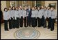 President George W. Bush welcomes the members of the U.S. Solheim Cup team to the Oval Office, Thursday, Nov. 29, 2007, to honor them for their 2007 Solheim Cup victory in Halmstad, Sweden, the most prestigious team award in women’s golf. Left to right are golfers Patricia "Pat" Hurst, Paula Creamer, Nicole Castrale, Sheryl "Sherri" Steinhauer, Brittany Lincicome, Morgan Pressel, Mary Beth "Betsy" King, Laura Diaz, Angela Stanford, Natalie Gulbis, Stacy Prammanasudh, Juli Inkster and Cristie Kerr. White House photo by Eric Draper